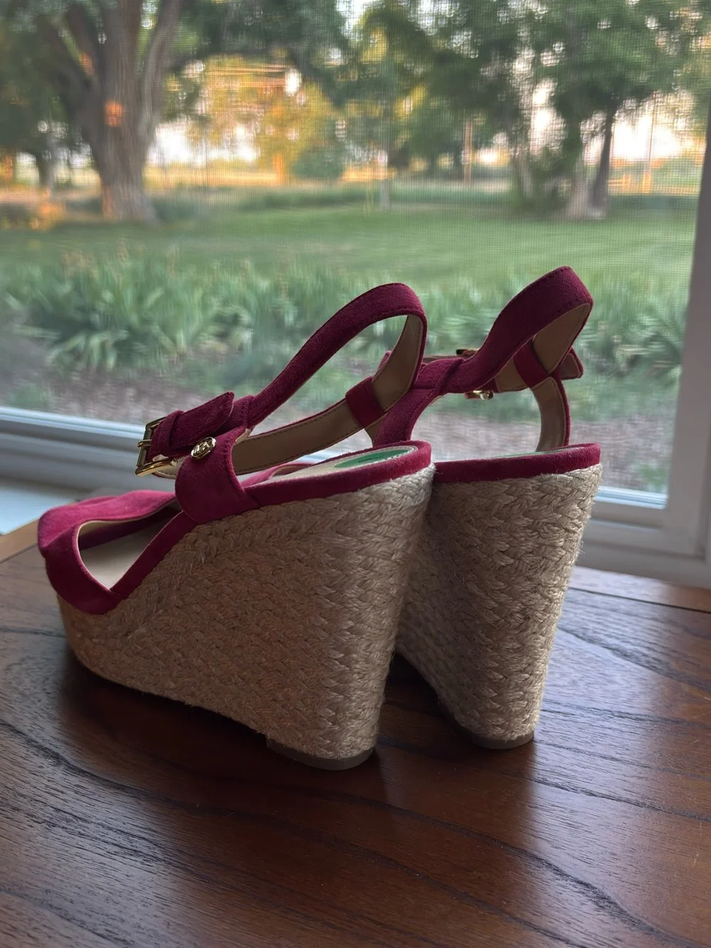 Michael Kors Jamea Raspberry Suede Espadrille Wedge Sandals Size 8